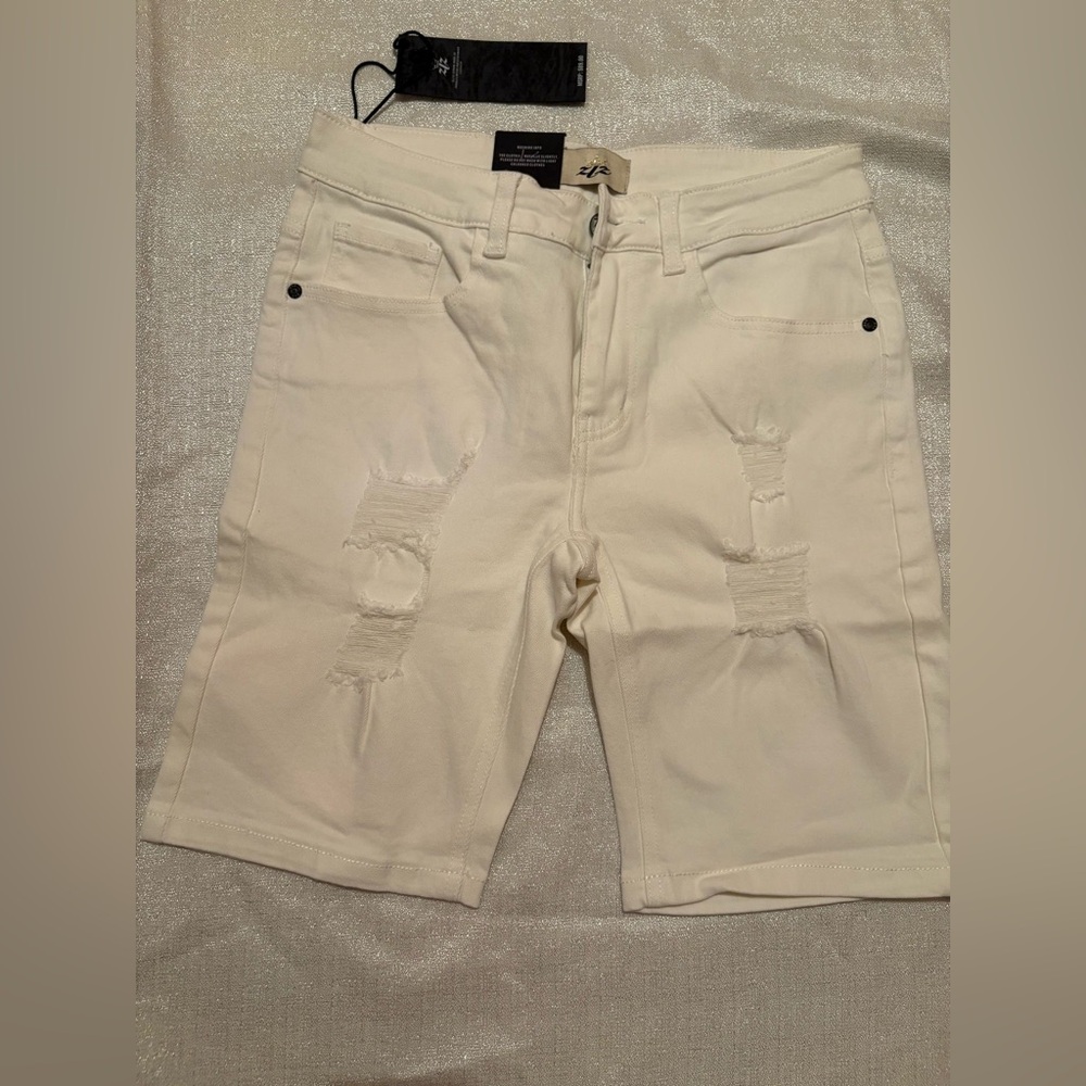 White Distressed Denim Shorts